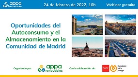 Foto de Appa organiza un webinar gratuito sobre el potencial del autoconsumo en la Comunidad de Madrid