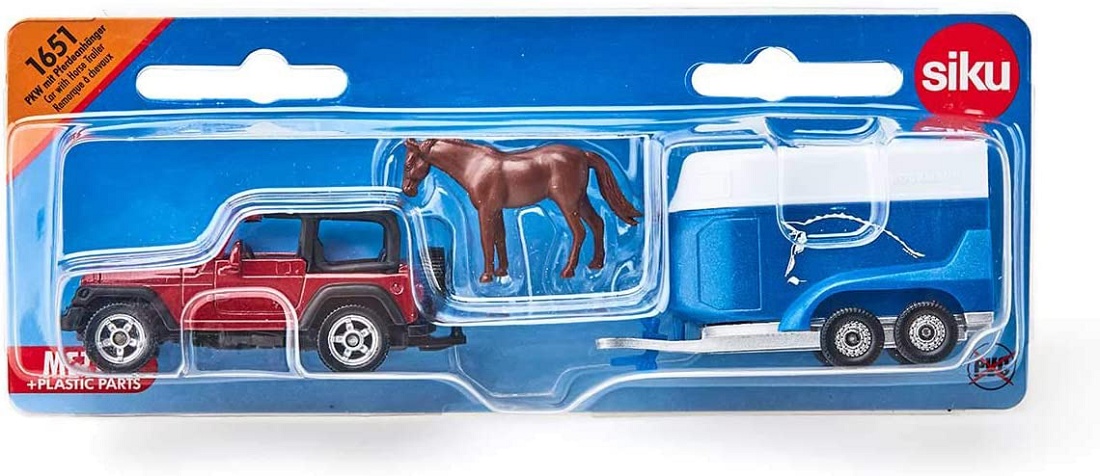 Foto de Jeep con remolque para caballos de juguete a escala