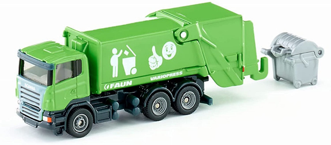 Foto de Camión de basura de juguete con contenedor a escala