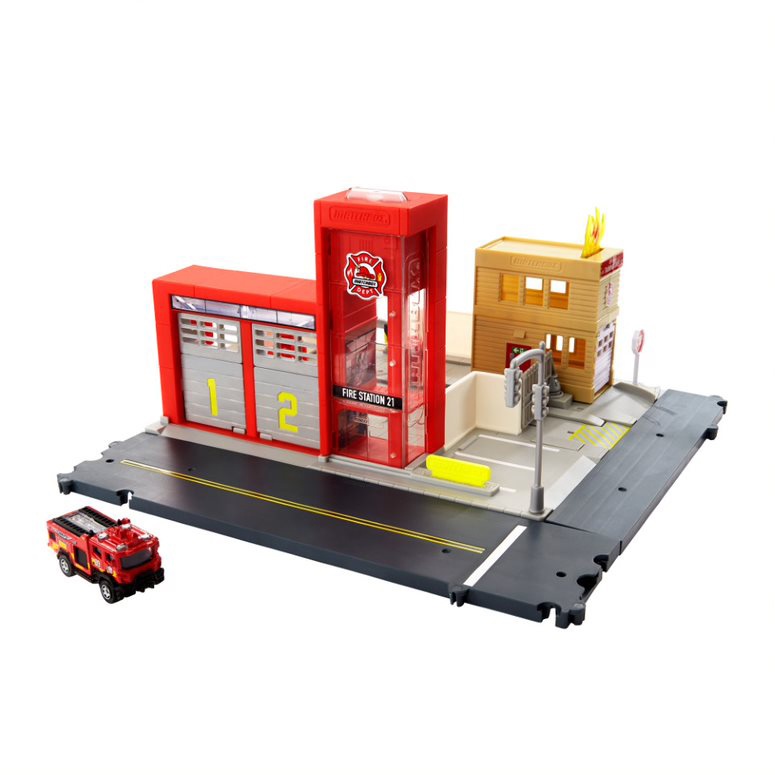 Prima Humorístico Excursión Estación de bomberos con sonido Matchbox Matchbox Mattel HBD76 - Juguetería  - Estación de bomberos con sonido Matchbox