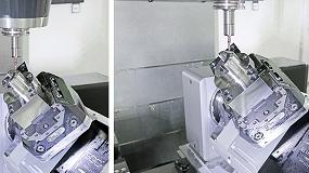 Foto de Una mesa giratoria CNC de dos ejes de pL Lehman complementa un centro de mecanizado Mazak