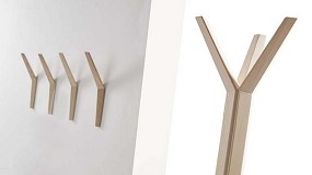 Foto de Geometry and natural wood highlight in the Hang coat rack system, devised by Dsignio for Beltá
