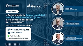 Foto de ADINE y GENCI organizan un webinar sobre el impacto de la RAP en los envases del sector del neumtico