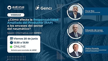 Foto de ADINE y GENCI organizan un webinar sobre el impacto de la RAP en los envases del sector del neumático