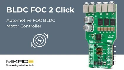 Foto de BLDC FOC 2 Click de Mikroe permite el control de motores de corriente continua sin escobillas trifásicas