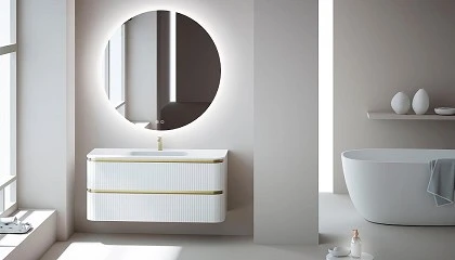 Foto de Colossus, de Decosan, explora el relieve y las formas curvas en el mobiliario de baño