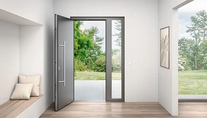 Foto de Bisagra de puerta oculta Roto Solid C y limitador de giro para puertas de aluminio modernas