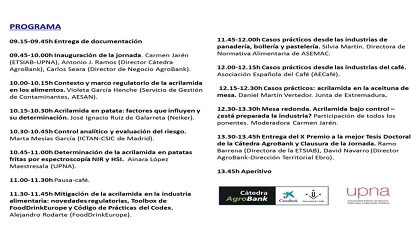 Foto de Jornada de la Cátedra AgroBank en la UPNA de Pamplona sobre acrilamida