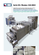 Lnea de produccin en serie, en proceso continuo, de plegado, envasado y apilado automticos de compresas, con sistema de recogida de sobres al final de la mquina de ensobrar. SN-THERMO-300-MED