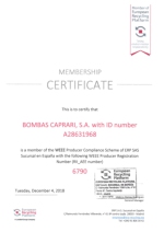 Certificado de adhesin WEEE - Espaa