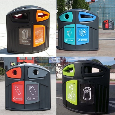 Cubo de basura metálico con 2 compartimentos gris oscuro para reciclaje