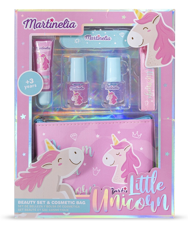 Foto de Set de maquillaje con neceser a juego de la línia Little unicorn formado por 6 productos