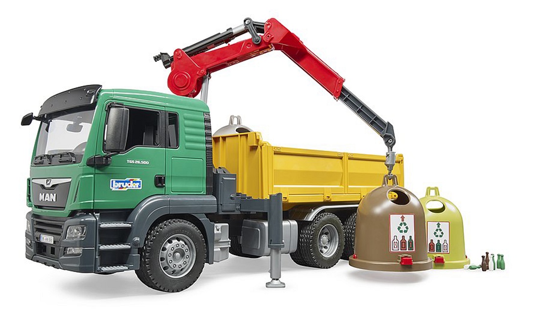 Foto de Camión grúa con 3 contenedores de residuos de juguete