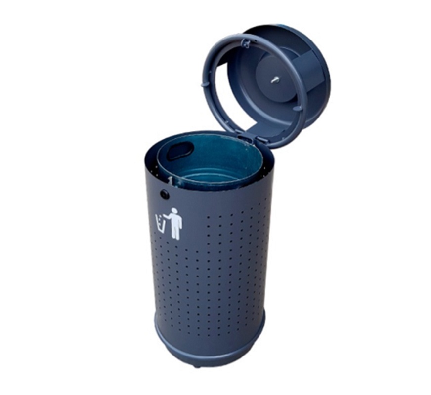 Foto dePapeleras metálicas urbanas cilíndricas con cabezal