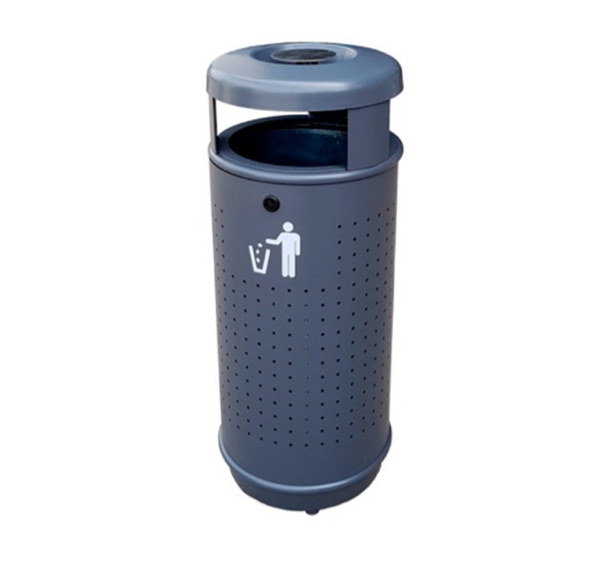 Foto de Papeleras metálicas urbanas cilíndricas con cabezal