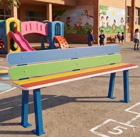 Foto deBancos infantiles de PEHD y acero con respaldo