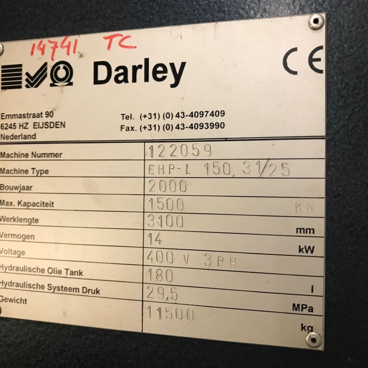 Darley CNC Pressbrake 3100 x 150 ton Delem DA65 5081 = Mach4metal