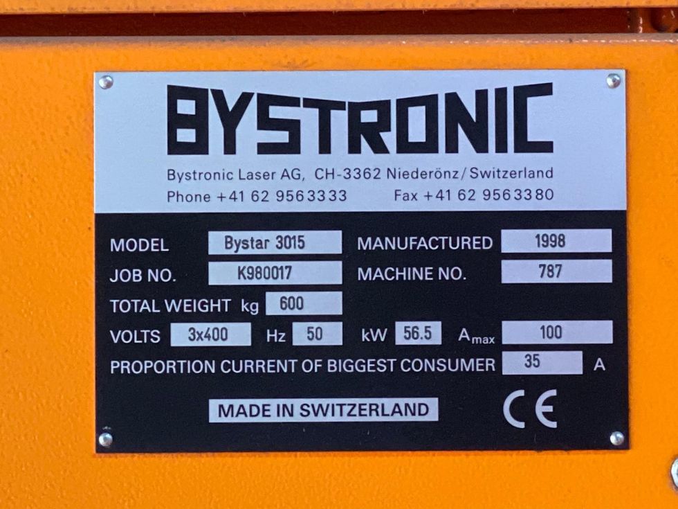 Bystronic Bystar 3015 laser cutting with 3.5 kW resonator 5179 = Mach4metal