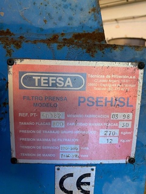 Filtro prensa tefsa pseh/sl 800×800