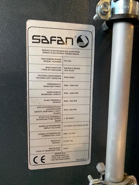 Safan CNC Pressbrake E-Brake 4100 x 200 Ton = Mach4metal