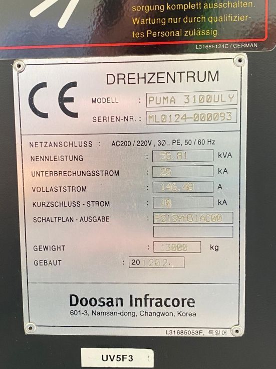 CNC turning lathe - DOOSAN PUMA 3100 ULY 6090 = Mach4metal