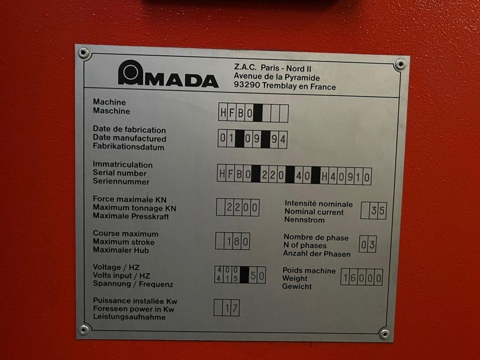 Press brake AMADA - HFBO 220-4 CNC Pressbrake 4200 x 220 Ton 6330 = Mach4metal