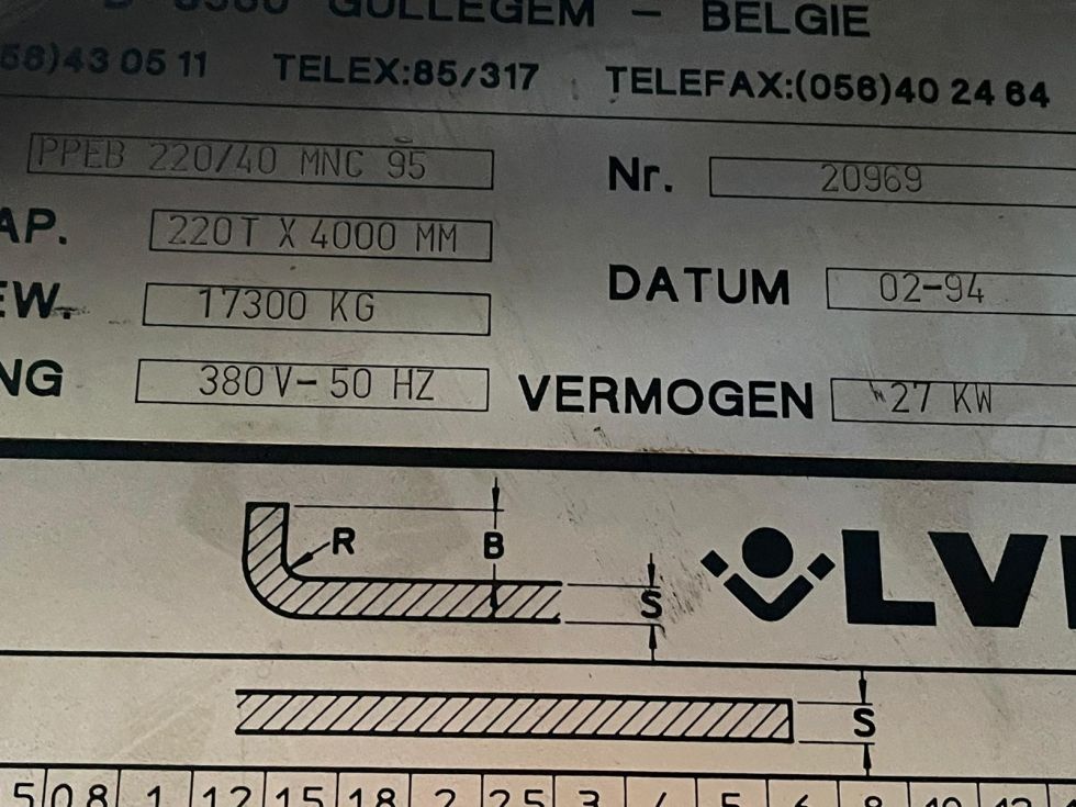 Press brake LVD - PPEB 220/40 MNC95 CNC Hydraulic 4000 x 220 Ton mm 6409 = Mach4metal