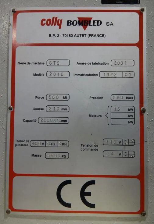 Guillotines shears COLLY BOMBLED - GTS 2010 NC Guillotine 2000 x 10 mm with DAC 350 6433 = Mach4meta