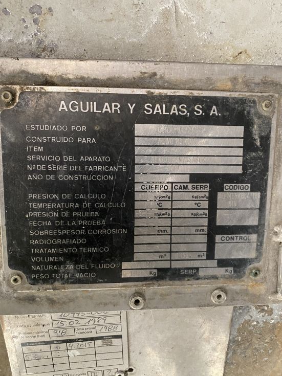 Reactor aguilar y salas acero inoxidable 10.000 litros con agitacion y media caña de segunda mano