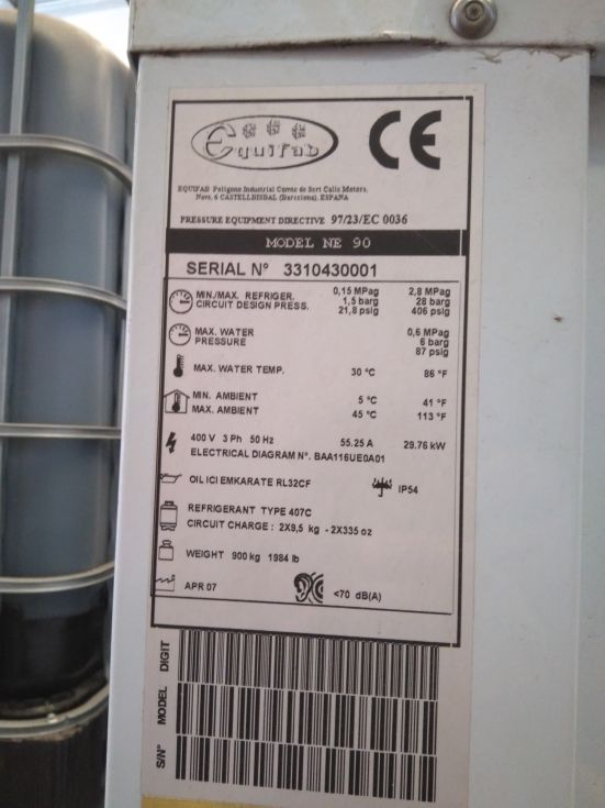 Maquina refrigeradora equifab ne90 30 kw de segunda mano