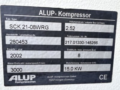Compresor de tornillo ALUP SCK 21-08 WRG con intercambiador de calor