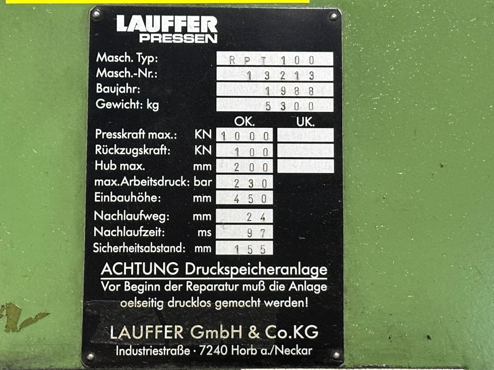 Hydraulic press Lauffer - RPT 100