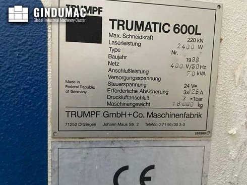 Combinación de punzonado láser Trumpf Trumatic 600L