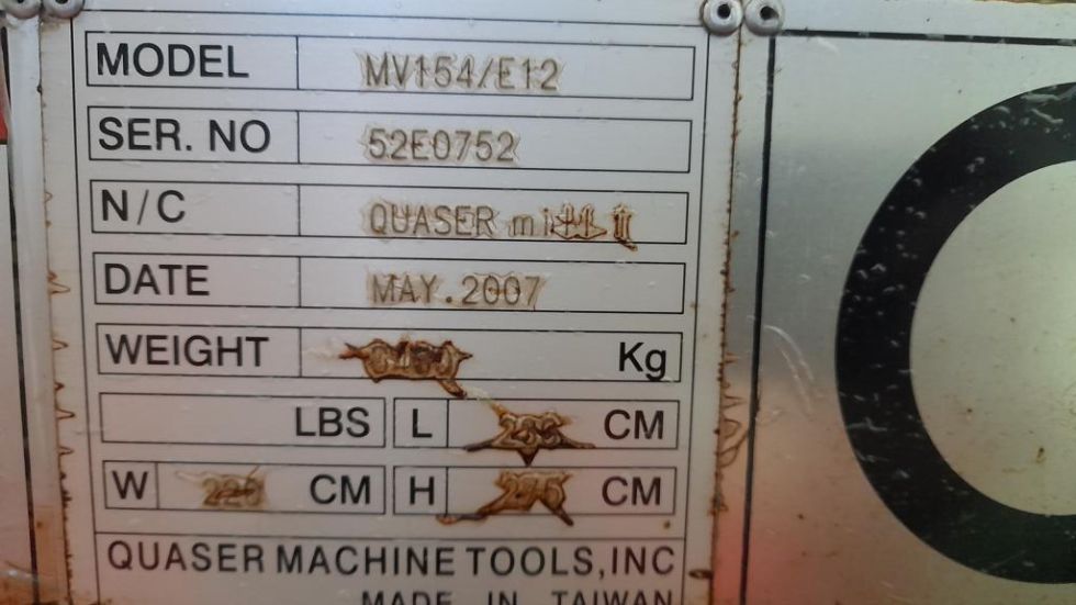 3-axis CNC machine (VMC) QUASER - MV154/E12 MACH-ID 7657 Make: QUASER Type: MV154/E12 Control: FANUC