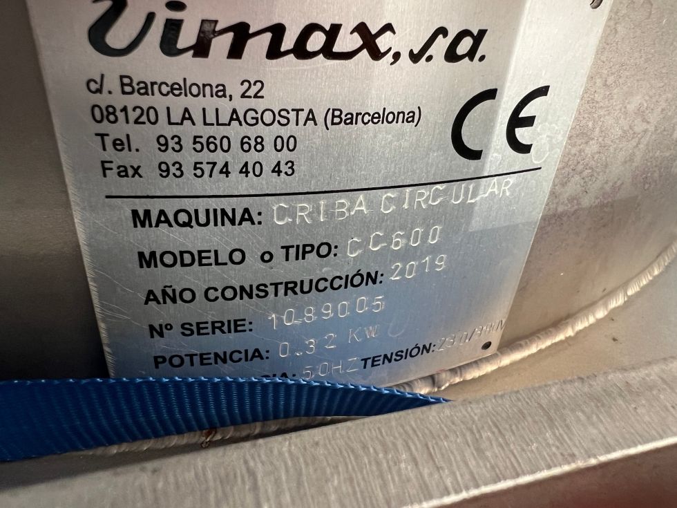 Tamizadora vibratoria vimax cc600 acero inoxidable de segunda mano