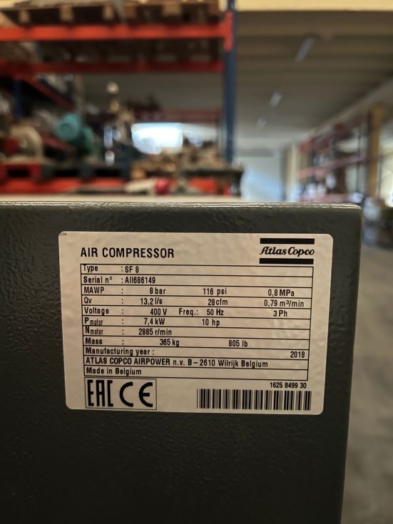 Compresor de aire sin aceite atlas copco sf 8 11,8 ls de segunda mano