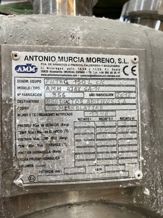 Filtro secador nucha antonio murcia moreno amm atex sa11 hastelloy c22 de segunda mano