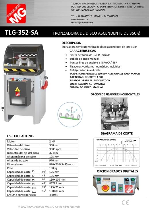 Tronzadora monocabezal semiautomática para corte de aluminio y PVC