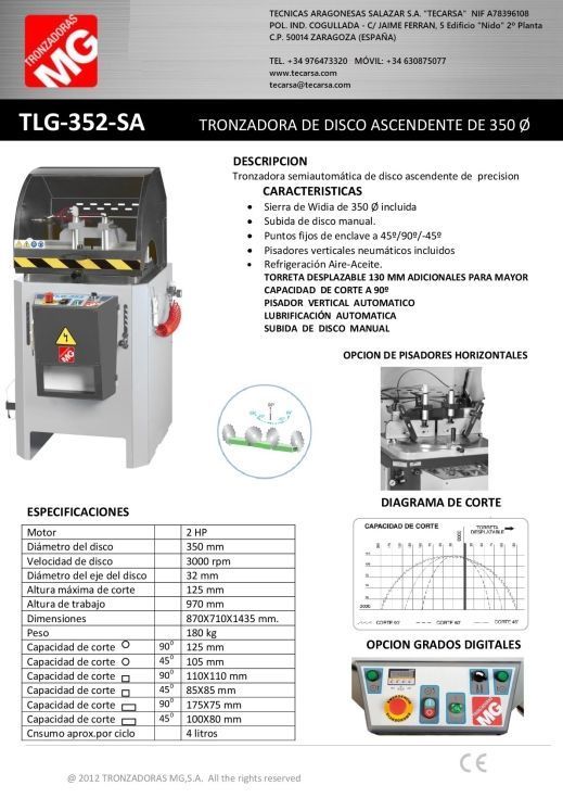 Tronzadora monocabezal semiautomática para corte de aluminio y PVC