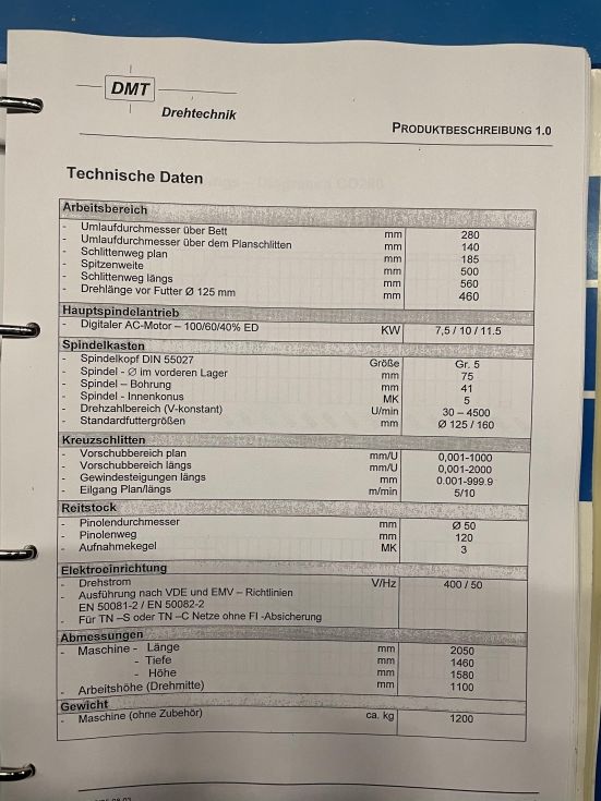 CNC lathe DMT KERN - CD 280 MACH-ID 8536 Make: DMT KERN Type: CD 280 Year: 2003