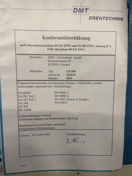 CNC lathe DMT KERN - CD 280 MACH-ID 8536 Make: DMT KERN Type: CD 280 Year: 2003