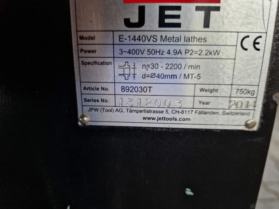 Centre lathe JET - E-1440 VS MACH-ID 8535 Make: JET Type: E-1440 VS Year: 2015