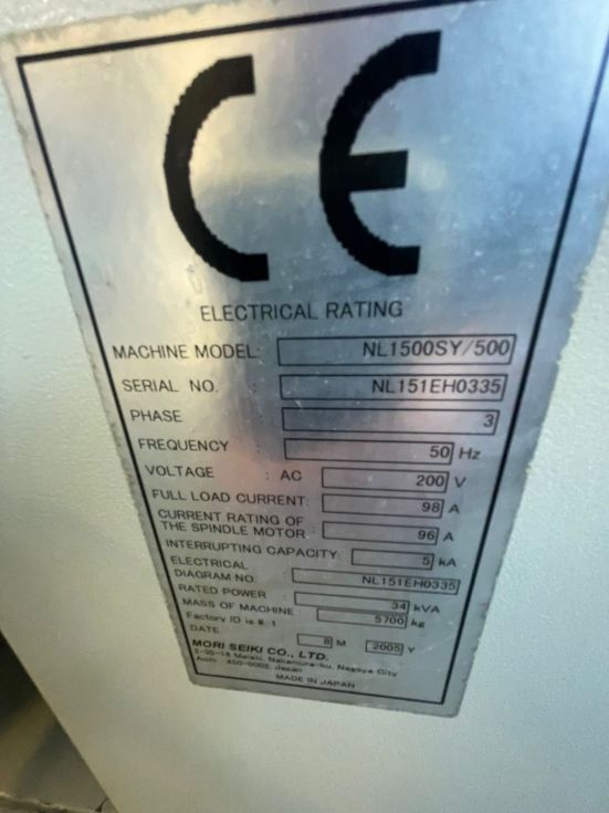 CNC Lathe with y-axis MORI SEIKI - NL 1500 SY MACH-ID 8587 Make: MORI SEIKI Type: NL 1500 SY Control