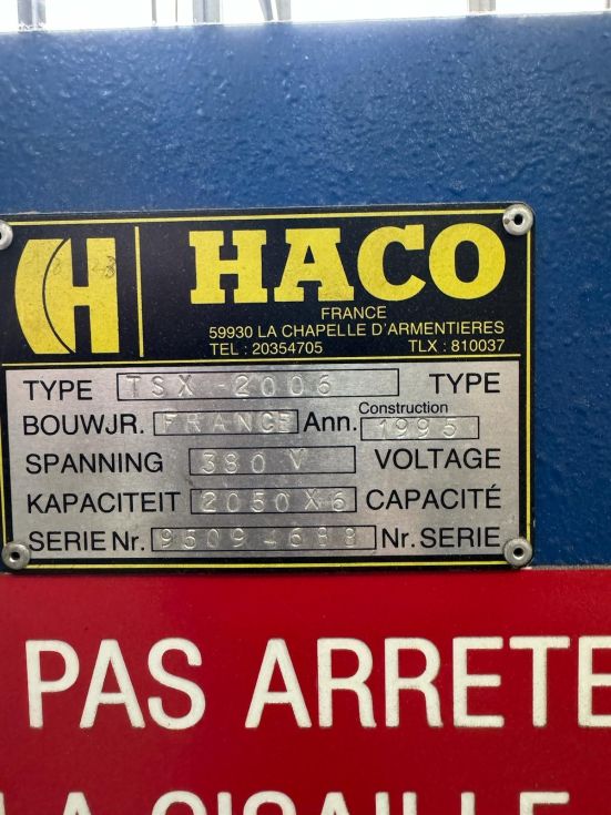 Guillotine HACO - TSX 2006 MACH-ID 8599 Make: HACO Type: TSX 2006 Control: Robosoft Year: 1995