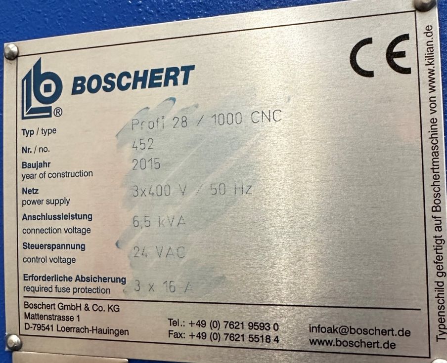Pressbrake BOSCHERT - Profi 28 / 1000 CNC MACH-ID 8603 Make: BOSCHERT Type: Profi 28 / 1000 CNC Cont