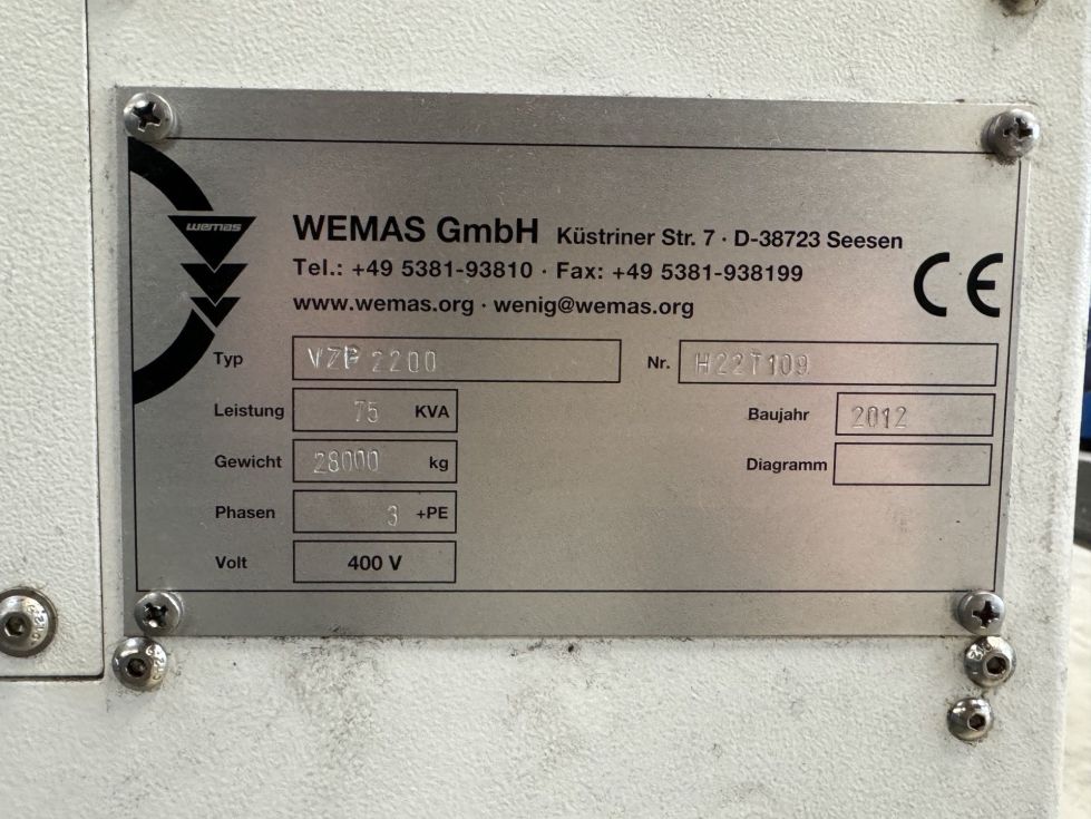 Portal milling machine Wemas - VZP 2200 MACH-ID 8635 Make: Wemas Type: VZP 2200 Control: HeidenHain