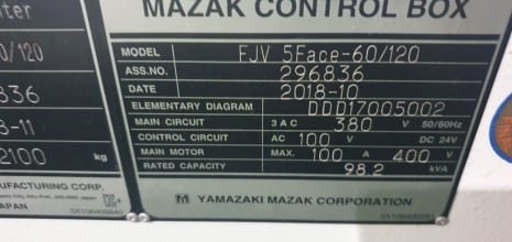 Centro de mecanizado vertical MAZAK FJV 5 Face-60/120