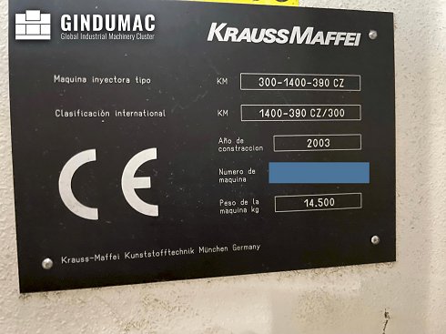 Inyectora usada Krauss Maffei 300-1400-390-3-CZ - 2003 - venta | gindumac.com