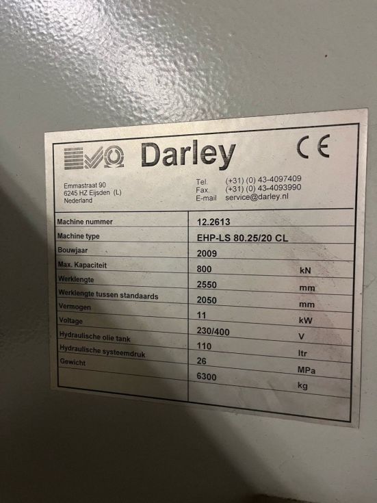 Pressbrake DARLEY - EHP-LS 80/25 MACH-ID 8711 Make: DARLEY Type: EHP-LS 80/25 Control: Delem DA-66W