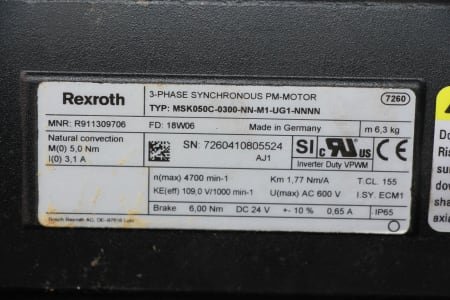 REXROTH MSK050C-0300-NN-M1-UG1-NNNN 3-phase synchronous motor